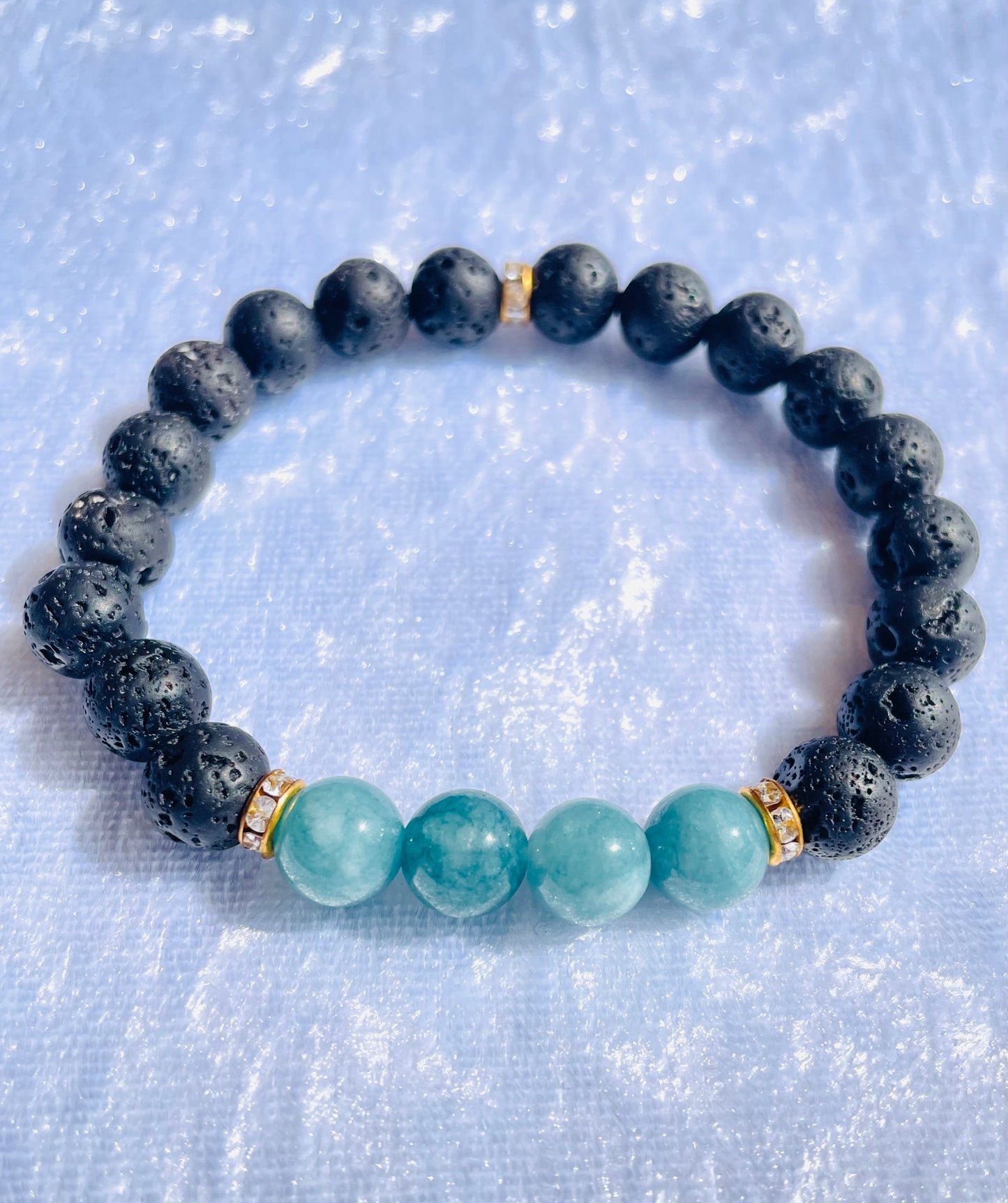 Aquamarine & lava stone bracelet