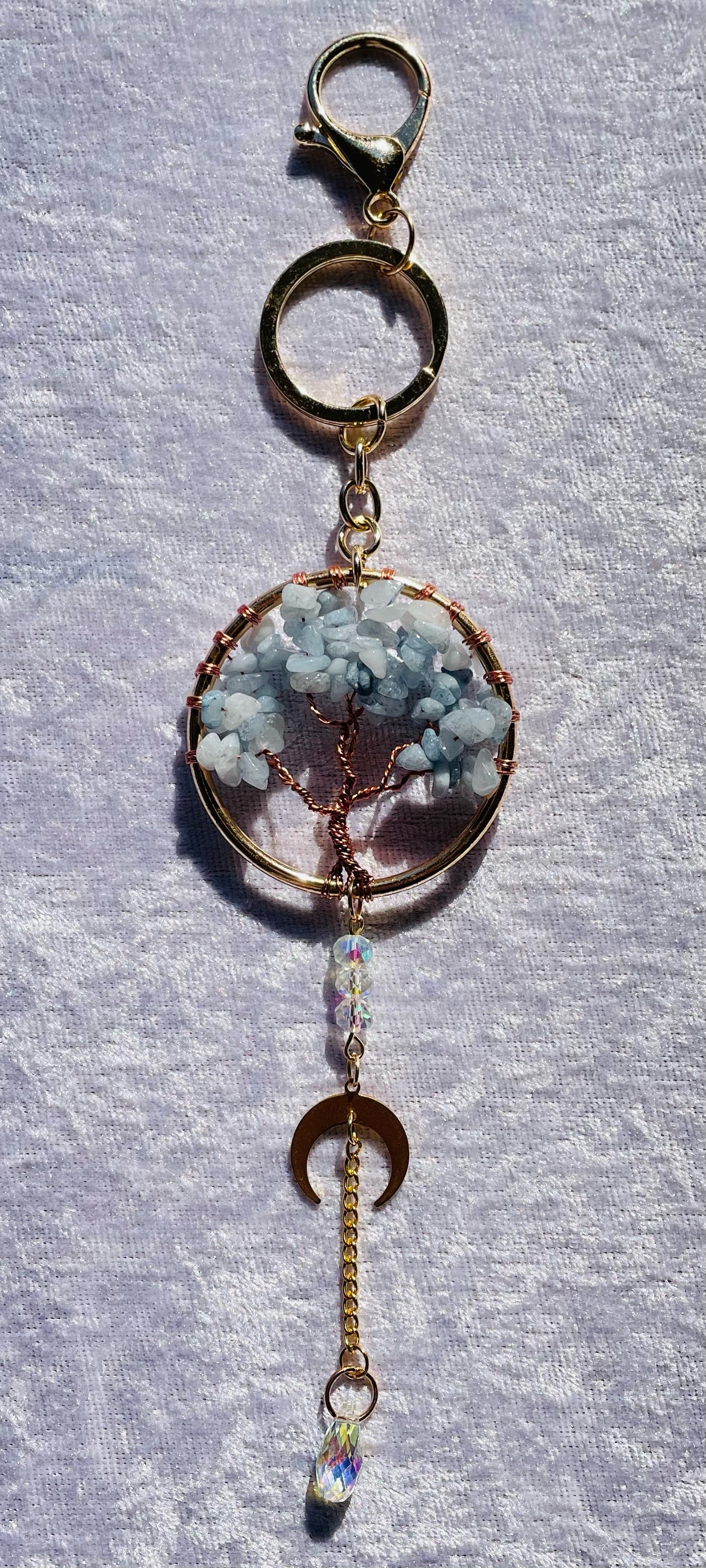 Aquamarine tree of life keychain