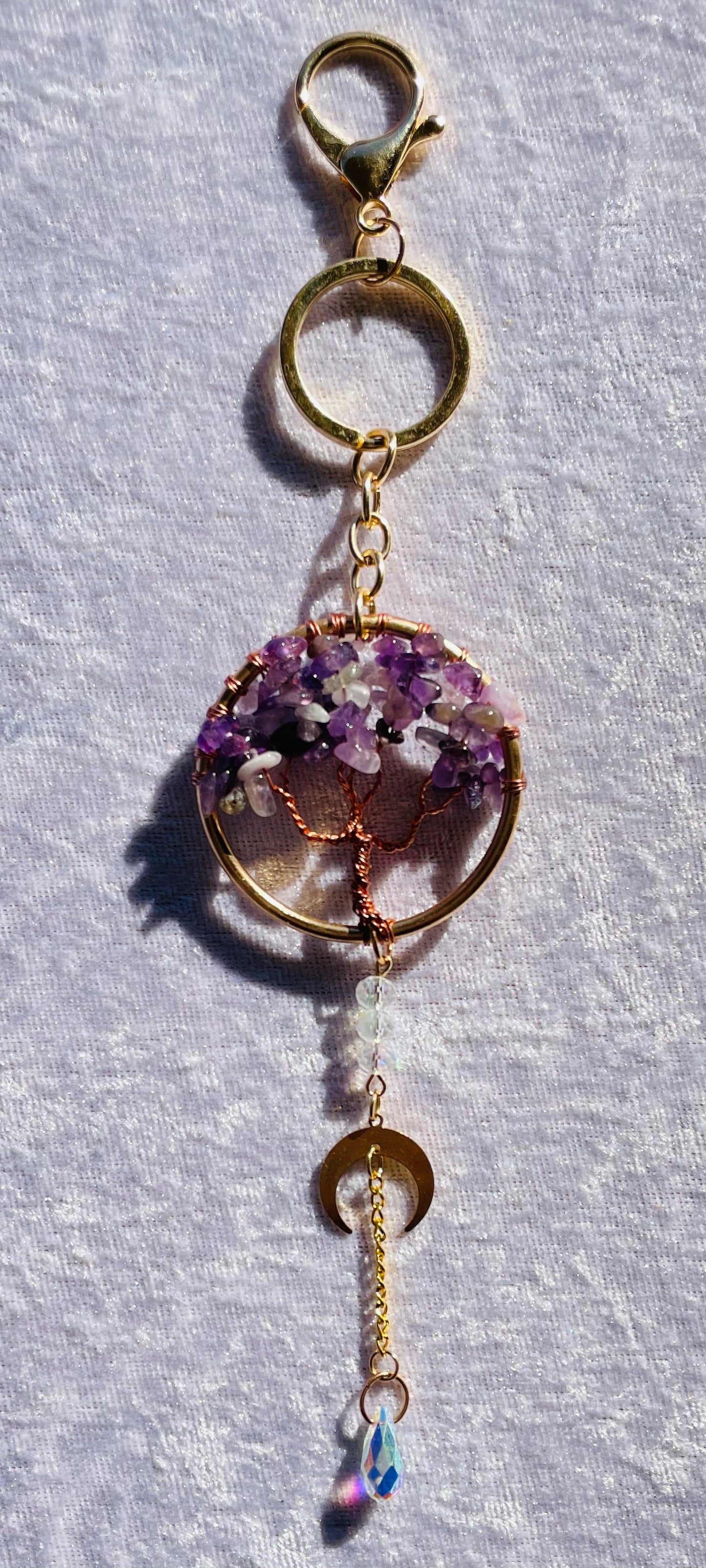 Amethyst tree of life keychain