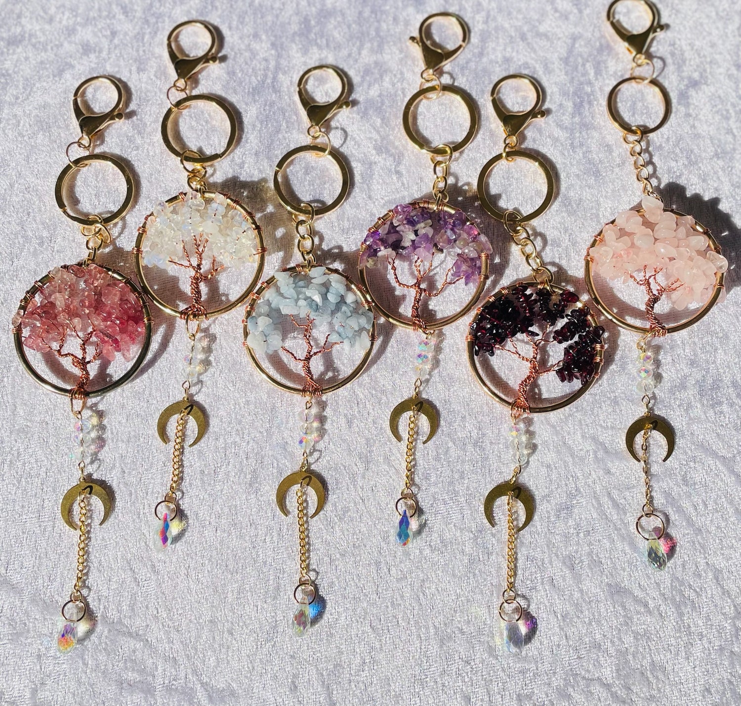 Gemstone tree of life keychain