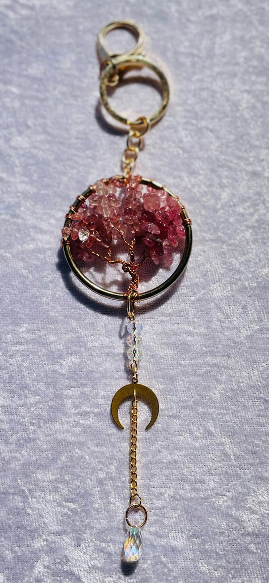 Strawberry quartz tree of life keychain