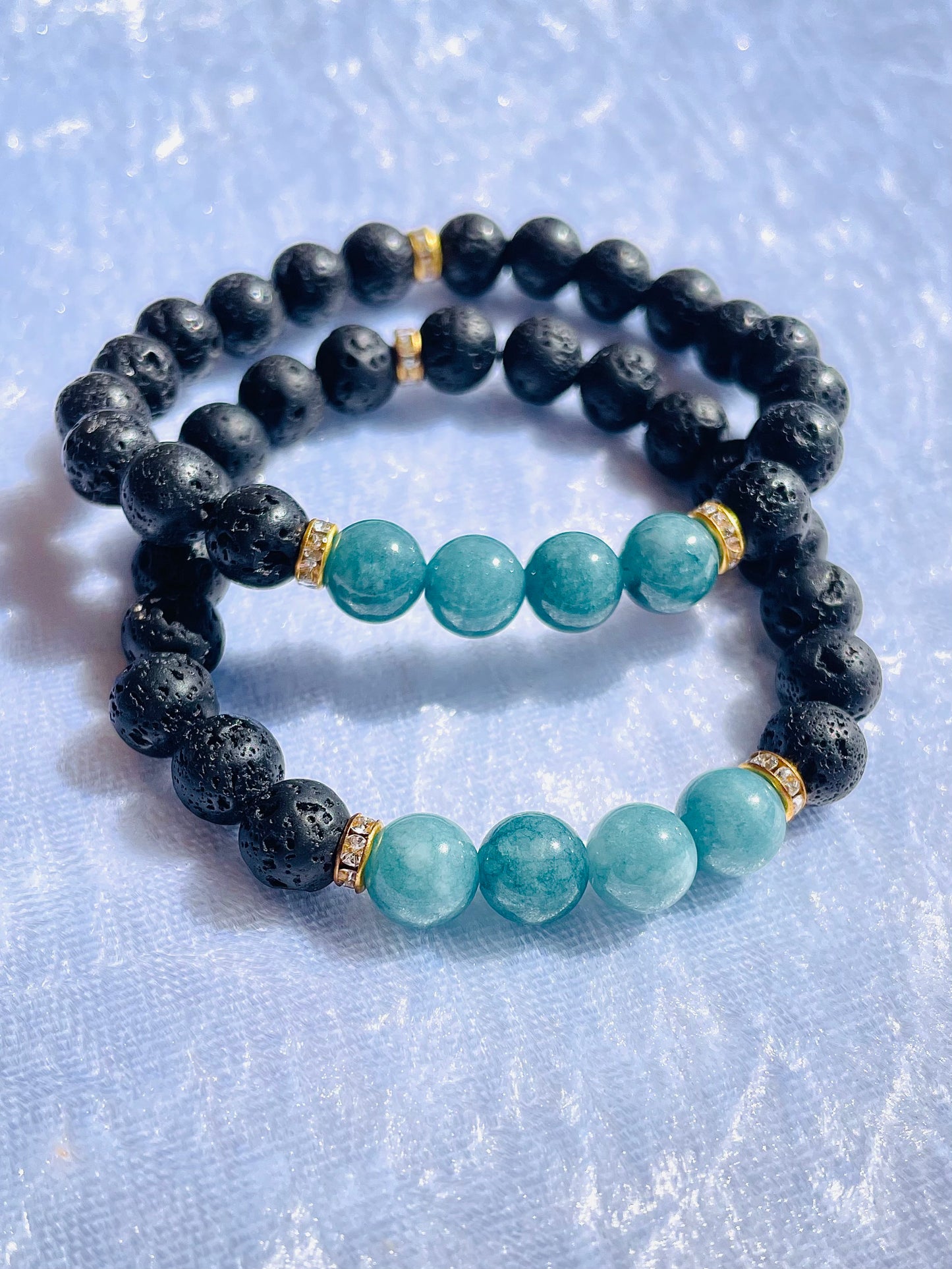 Aquamarine & lava stone bracelet