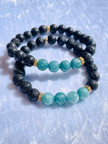 Aquamarine & lava stone bracelet