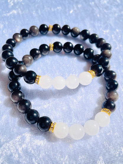 Black obsidian & moonstone bracelet