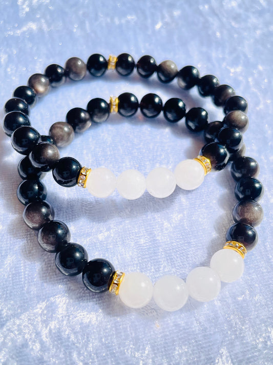 Black obsidian & moonstone bracelet