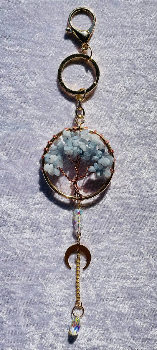 Aquamarine tree of life keychain